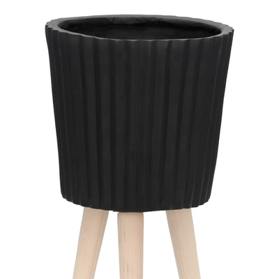 S/2 10/12" RIDGED PLANTER W/ WOOD LEGS, BLACK (KD) - Al Rugaib Furniture