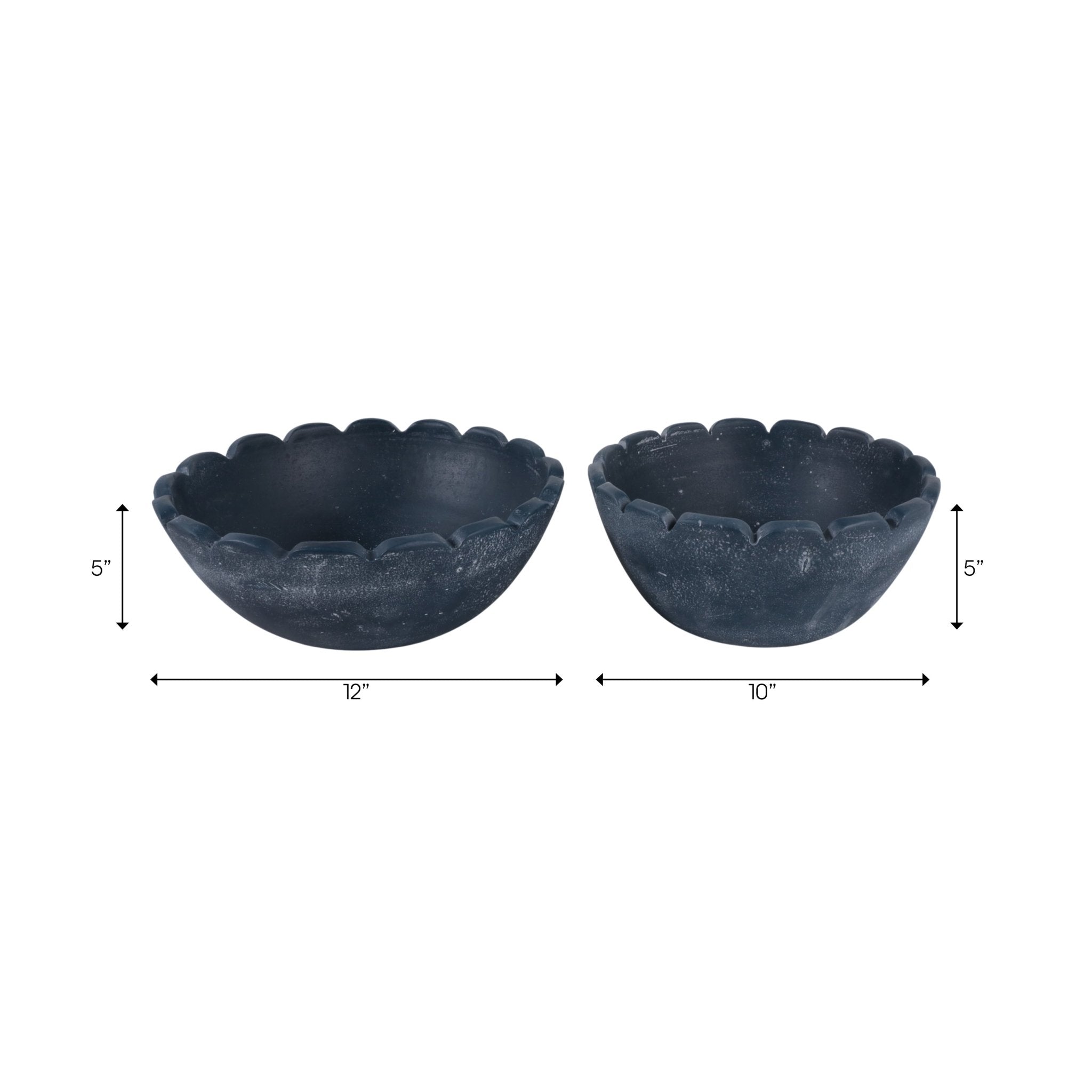 S/2 10/12" Scallop Edge Terracotta Bowls, Blue Bowl| Sagebrook Home