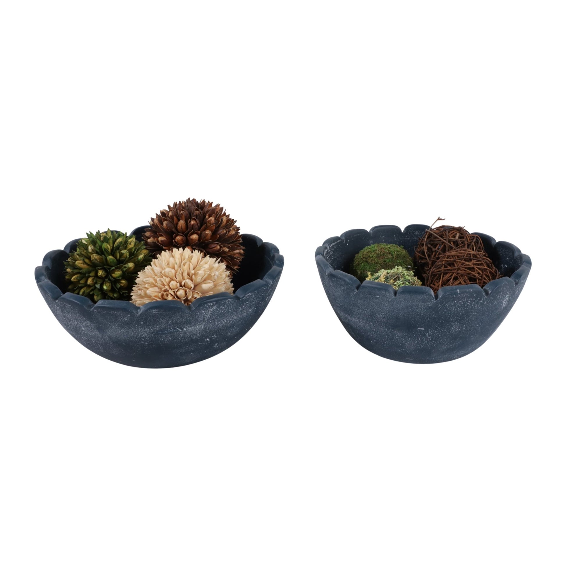 S/2 10/12" Scallop Edge Terracotta Bowls, Blue Bowl| Sagebrook Home