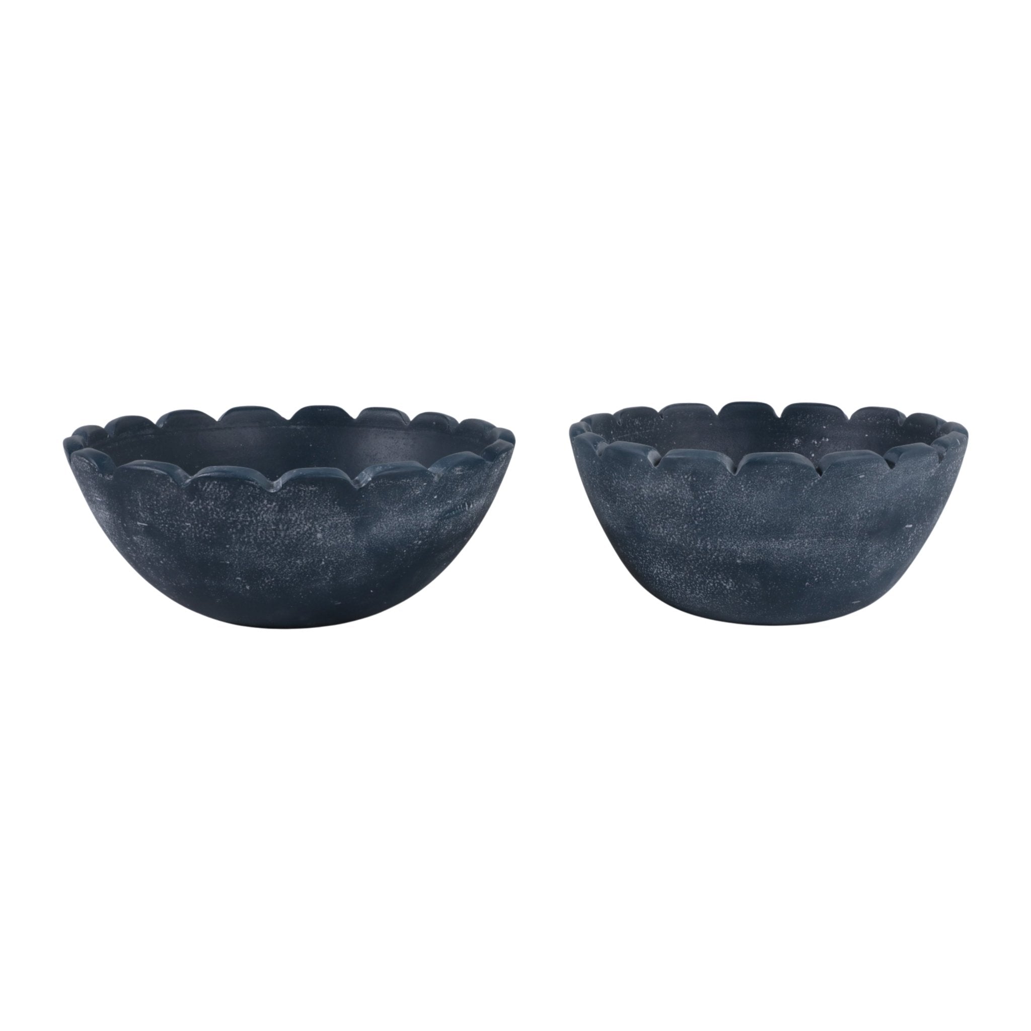 S/2 10/12" Scallop Edge Terracotta Bowls, Blue Bowl| Sagebrook Home