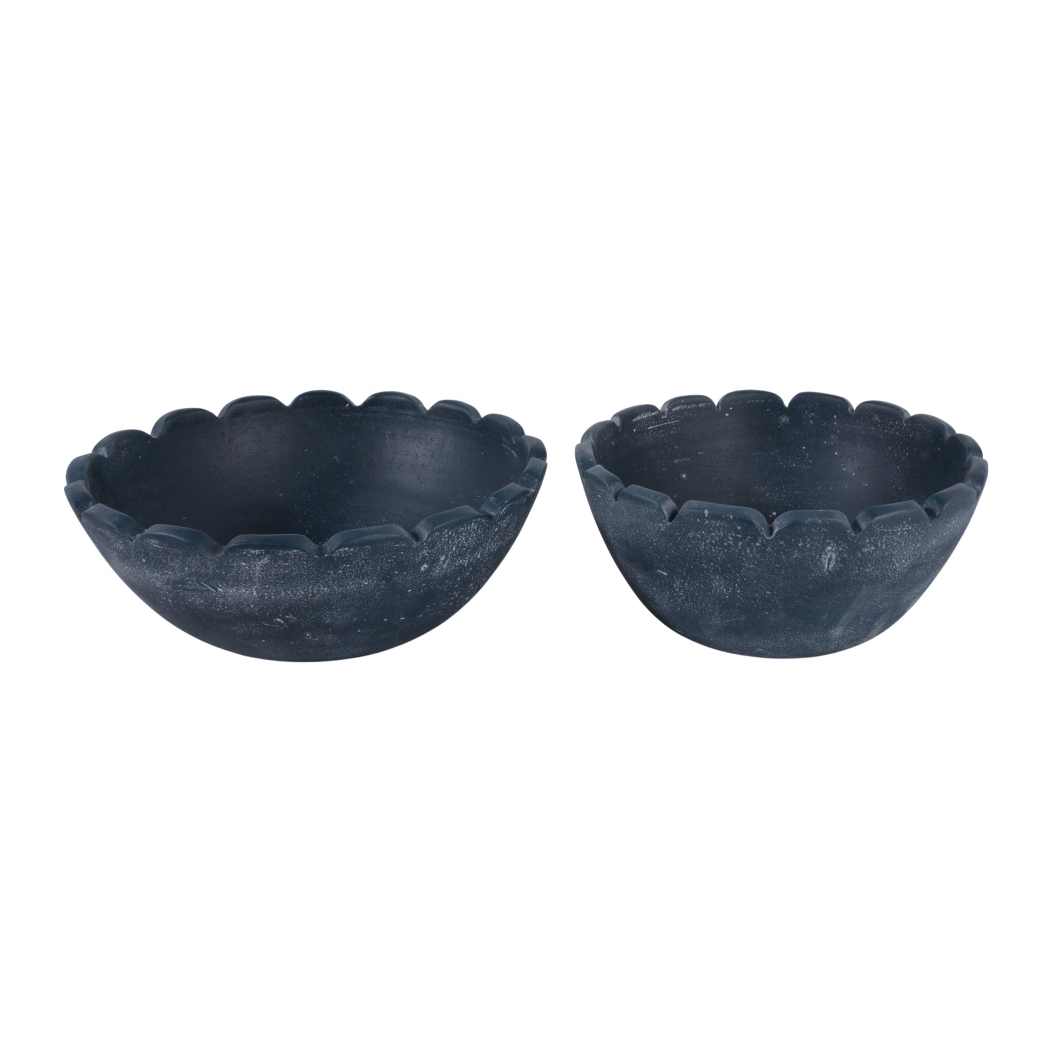 S/2 10/12" Scallop Edge Terracotta Bowls, Blue Bowl| Sagebrook Home