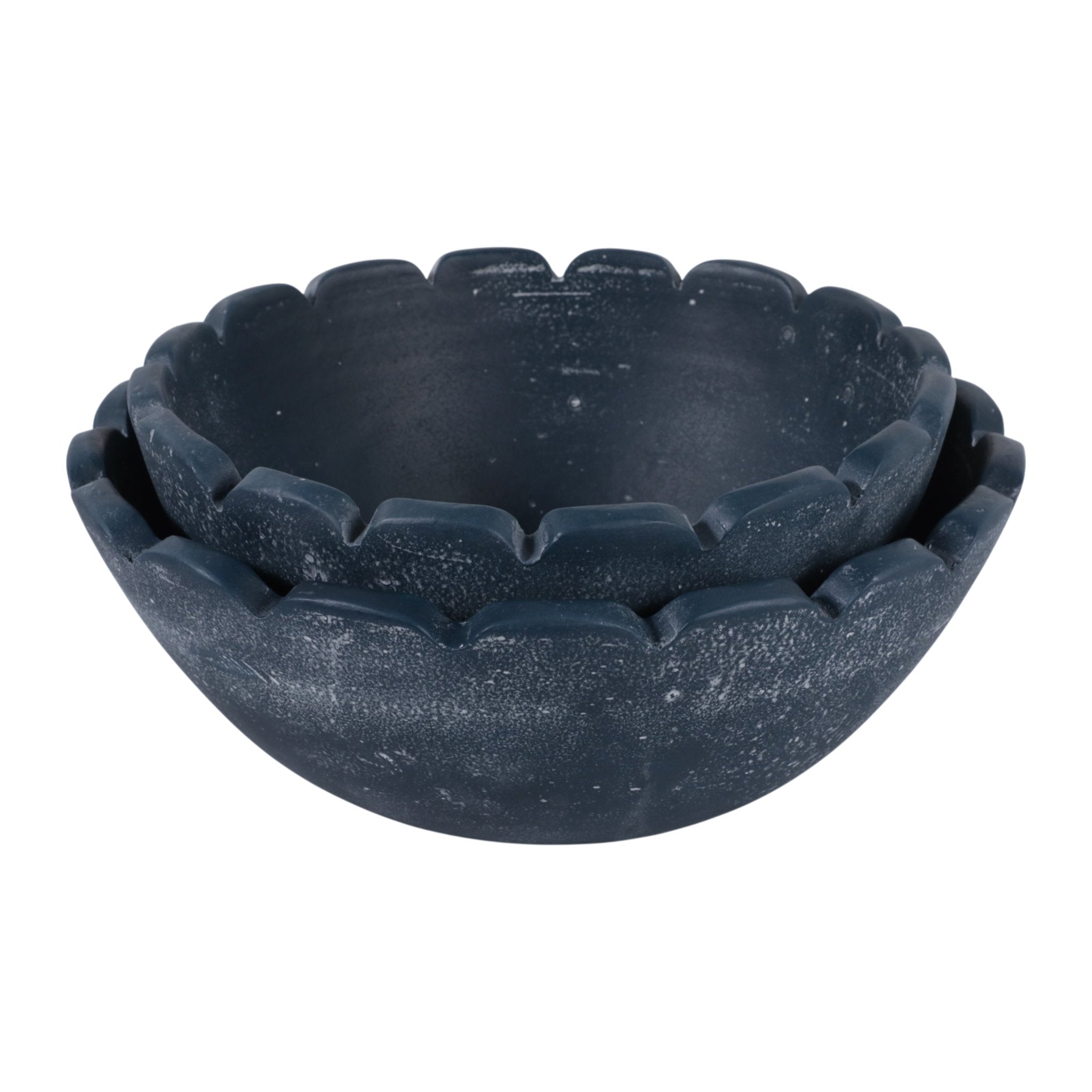 S/2 10/12" Scallop Edge Terracotta Bowls, Blue Bowl| Sagebrook Home