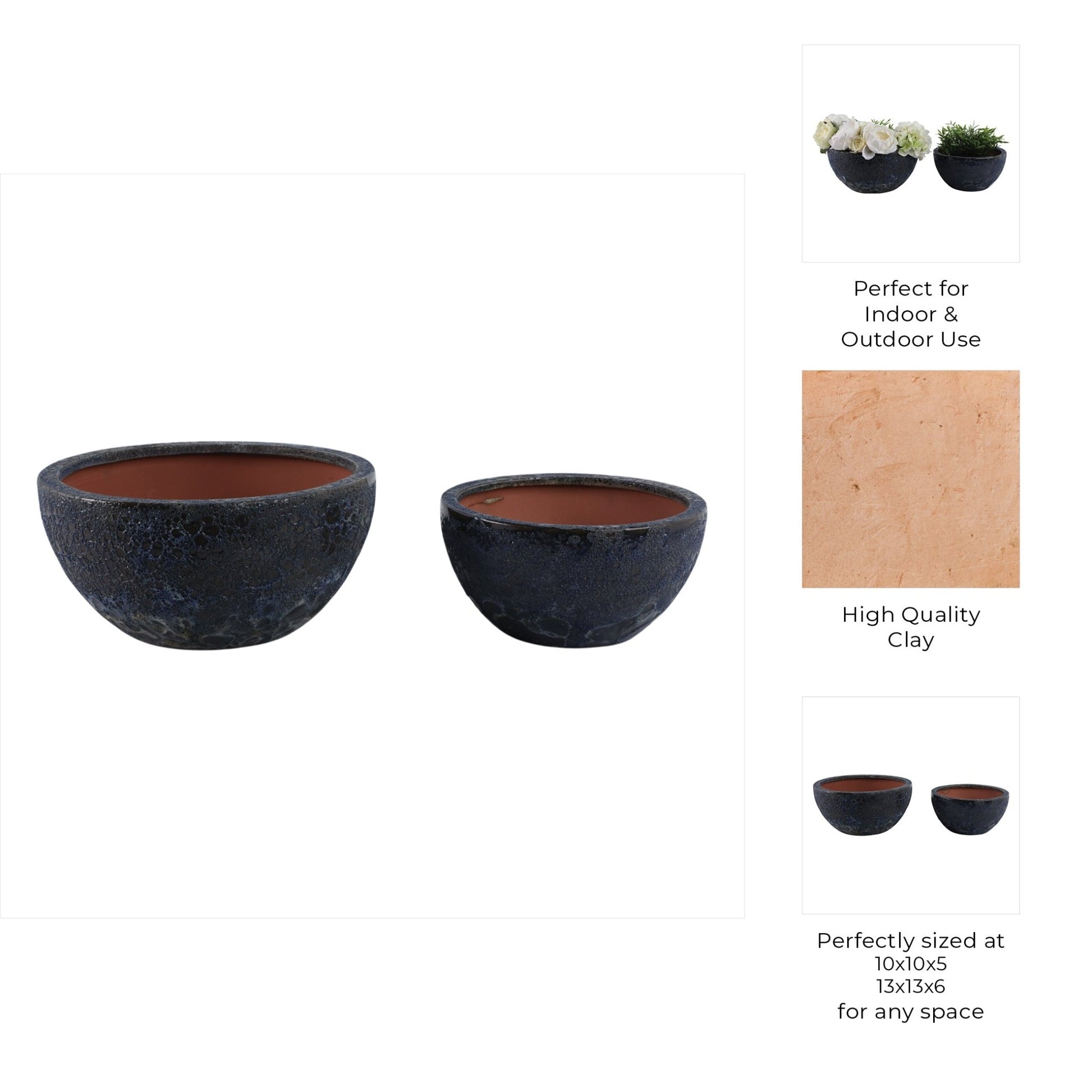 S/2 10/13" Lava Bowl Planters, Blue Planter| Sagebrook Home