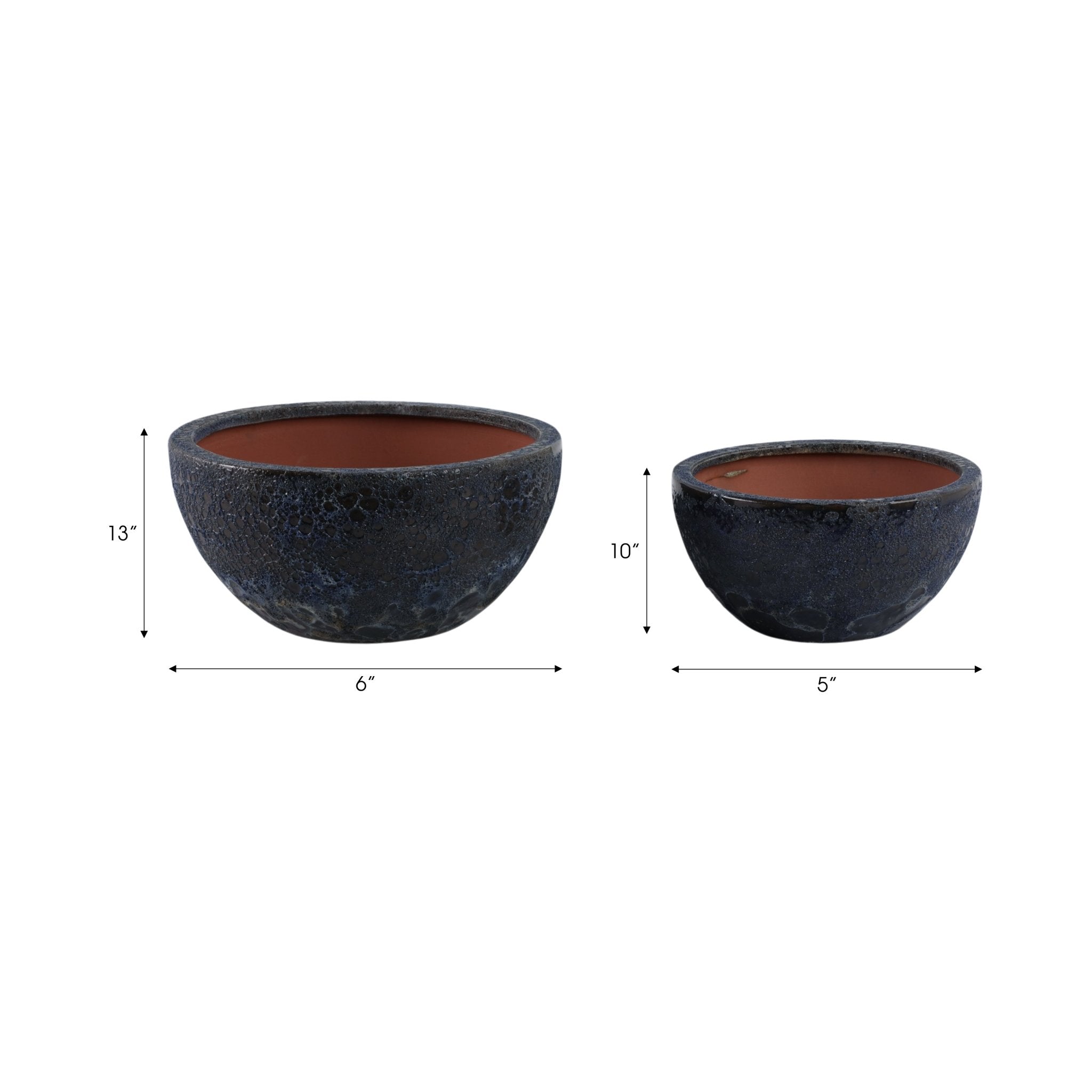 S/2 10/13" Lava Bowl Planters, Blue Planter| Sagebrook Home