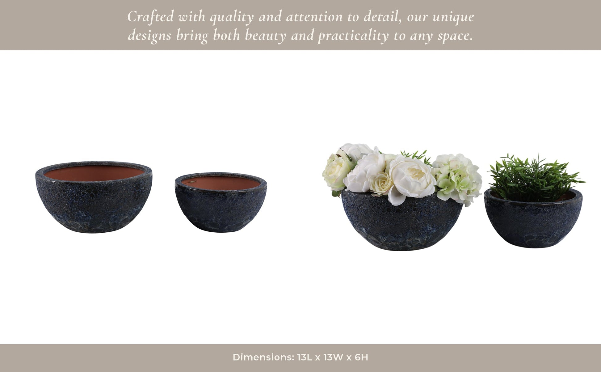 S/2 10/13" Lava Bowl Planters, Blue Planter| Sagebrook Home