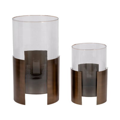 S/2 10/14" 3 - legged Contemporary Hurricane, Bronze - Al Rugaib Furniture