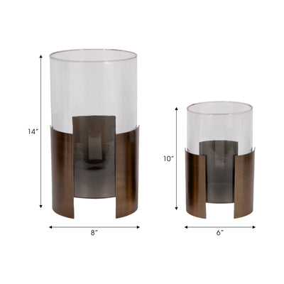 S/2 10/14" 3 - legged Contemporary Hurricane, Bronze - Al Rugaib Furniture