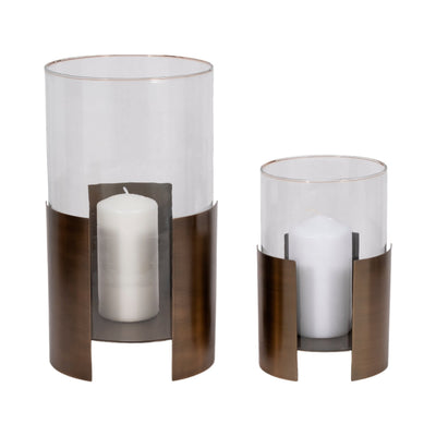 S/2 10/14" 3 - legged Contemporary Hurricane, Bronze - Al Rugaib Furniture