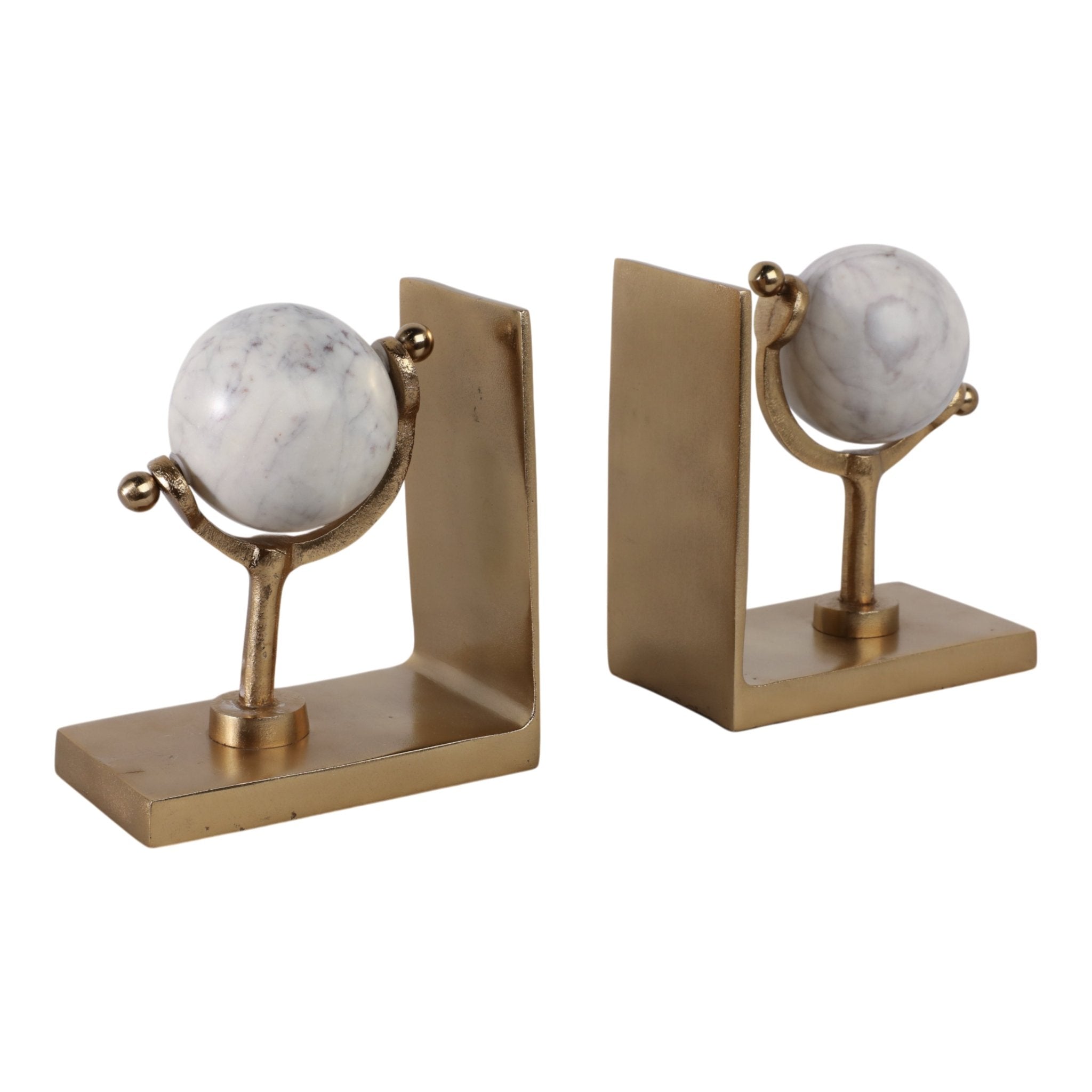 S/2 11" Henrico Marble Globe Bookends, Gold Table Decors| Sagebrook Home