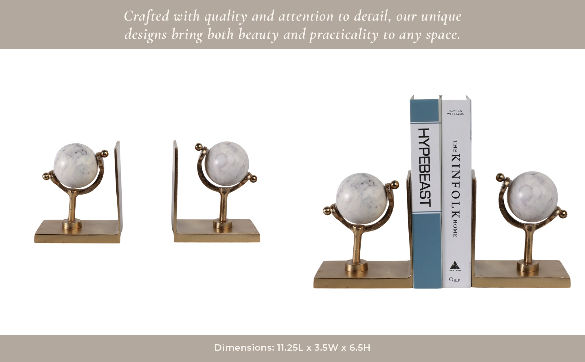 S/2 11" Henrico Marble Globe Bookends, Gold Table Decors| Sagebrook Home