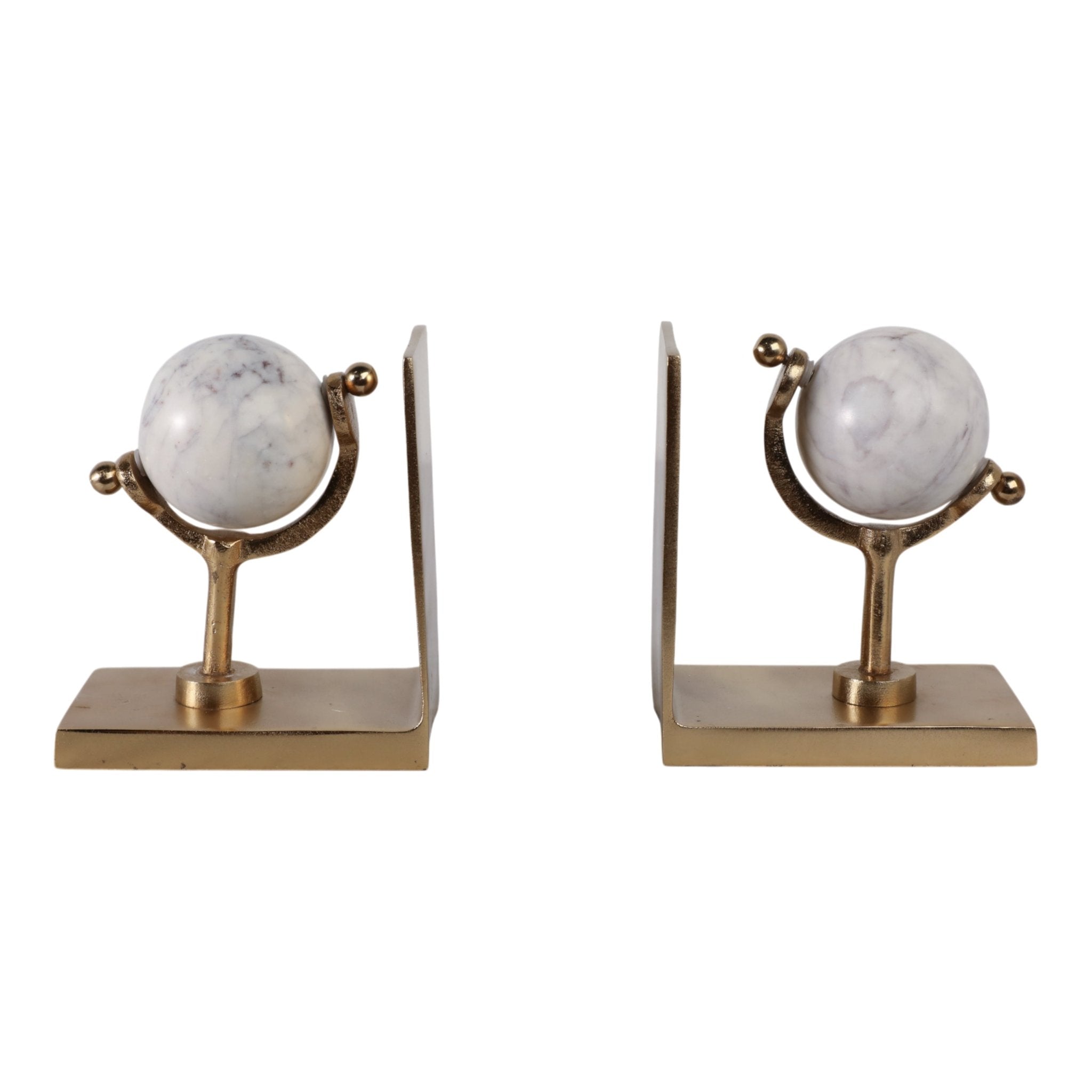 S/2 11" Henrico Marble Globe Bookends, Gold Table Decors| Sagebrook Home