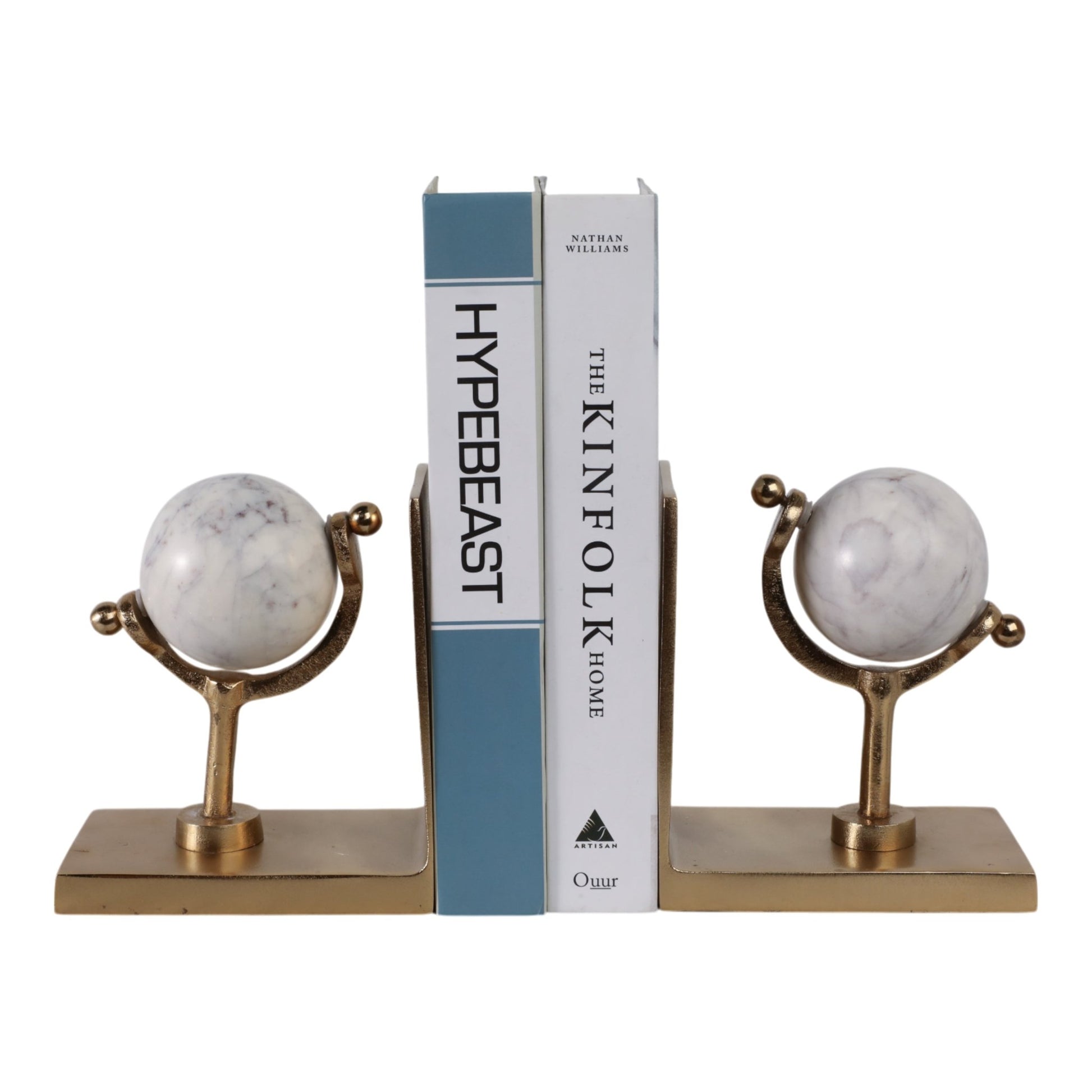 S/2 11" Henrico Marble Globe Bookends, Gold Table Decors| Sagebrook Home