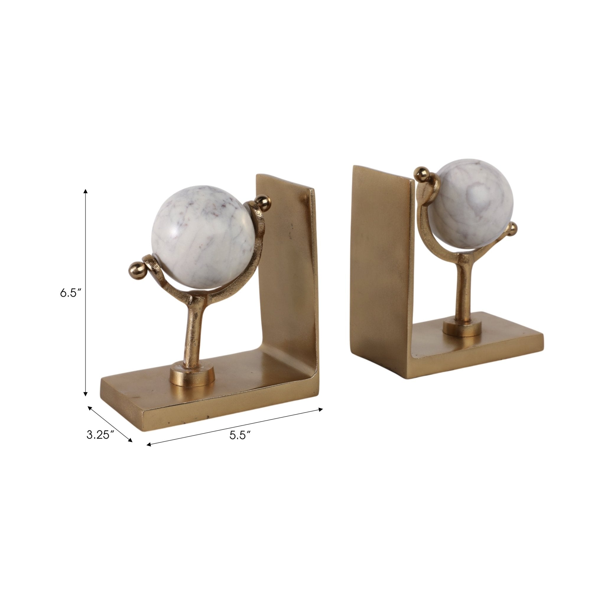 S/2 11" Henrico Marble Globe Bookends, Gold Table Decors| Sagebrook Home