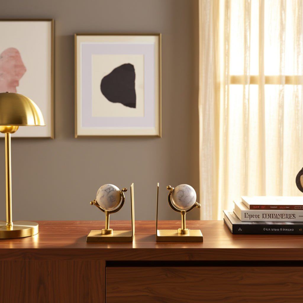 S/2 11" Henrico Marble Globe Bookends, Gold Table Decors| Sagebrook Home