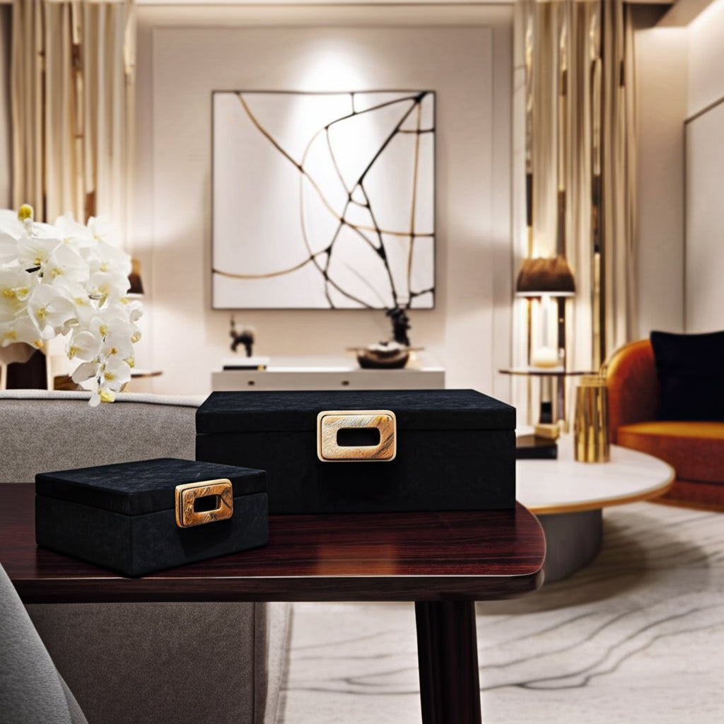 S/2 11/14" Lawson Suede Tigers Eye Gemstone Hardwa Table Decors| Sagebrook Home