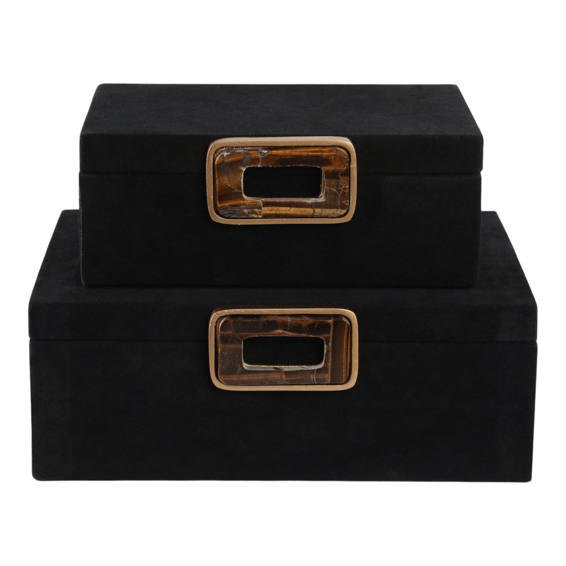 S/2 11/14" Lawson Suede Tigers Eye Gemstone Hardwa Table Decors| Sagebrook Home