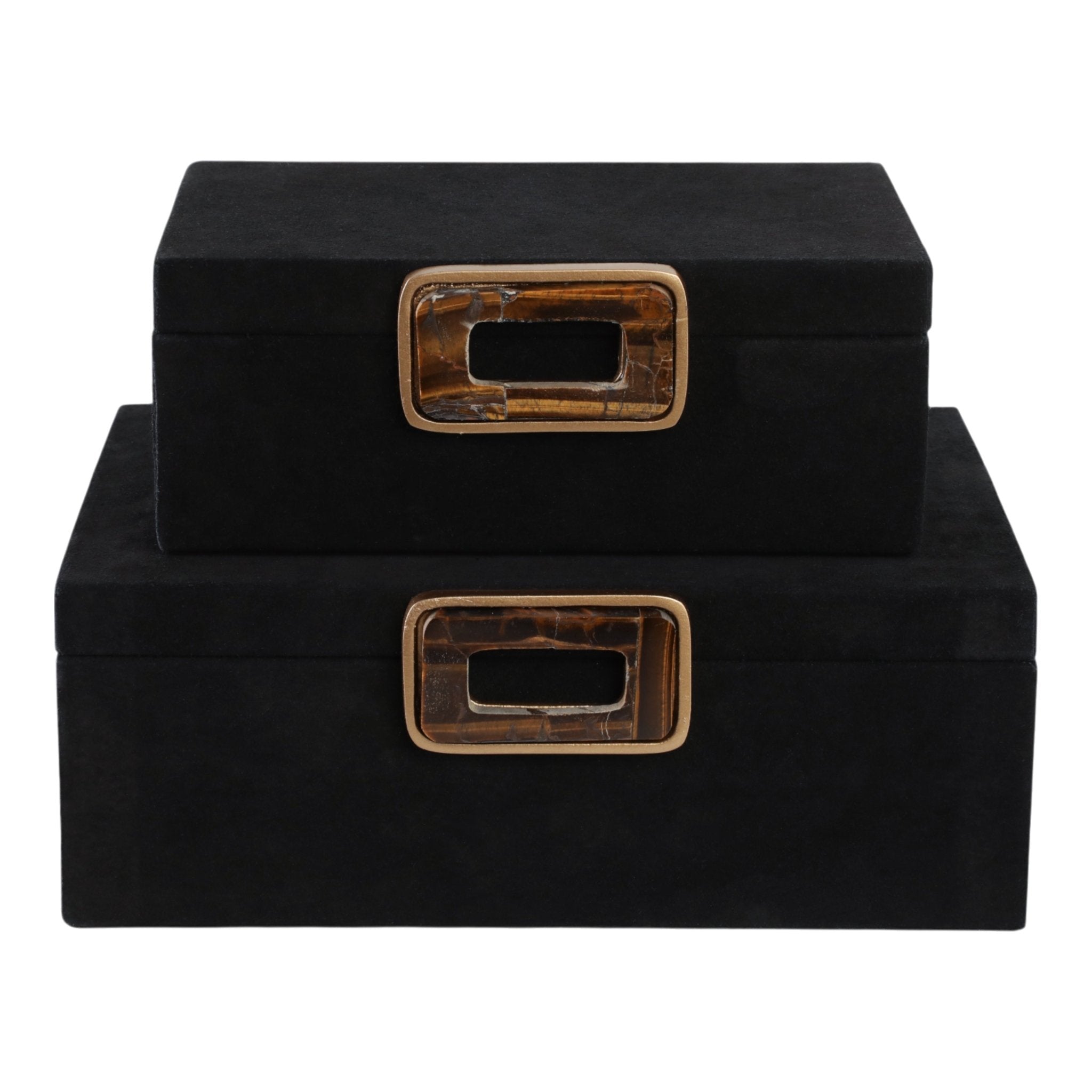 S/2 11/14" Lawson Suede Tigers Eye Gemstone Hardwa Table Decors| Sagebrook Home