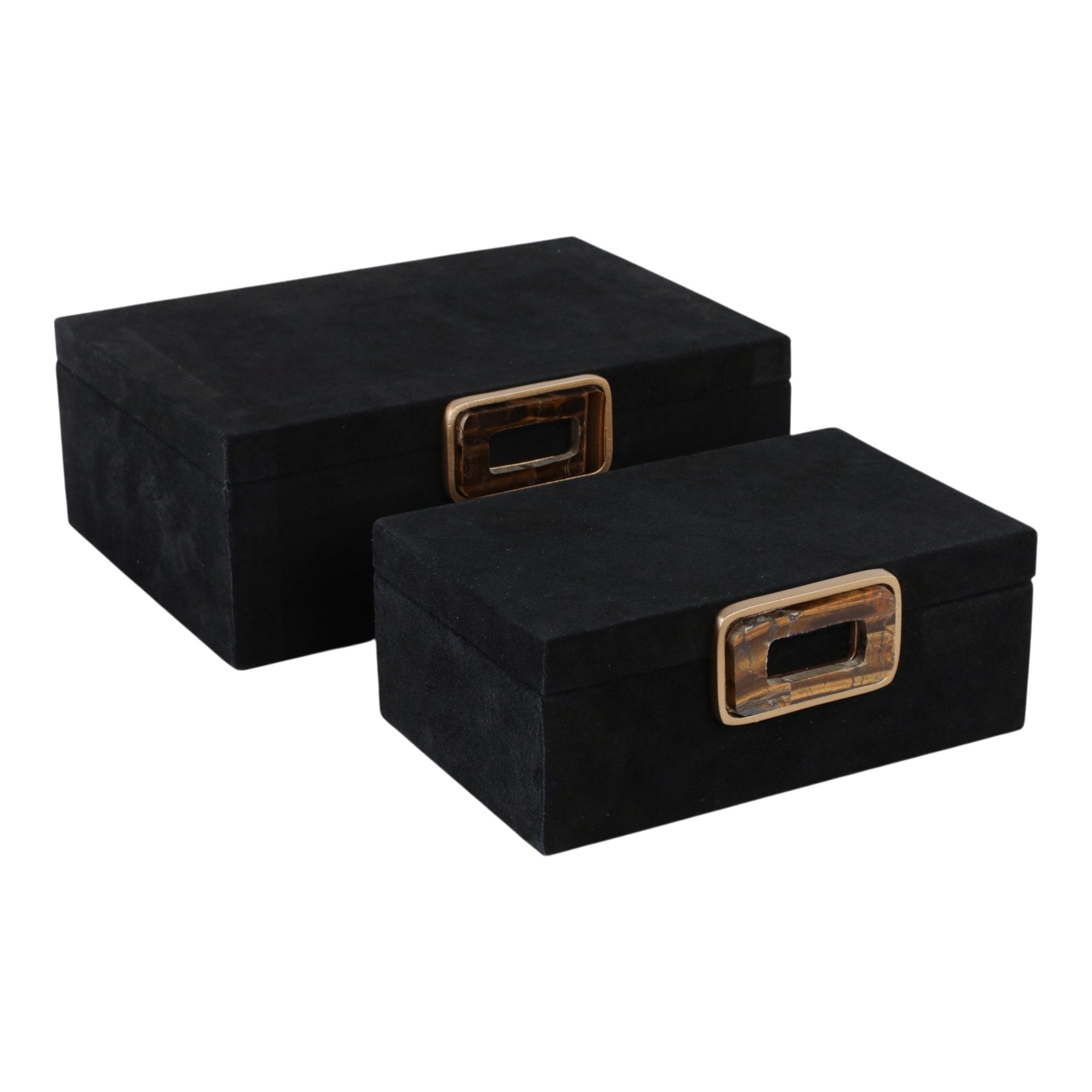 S/2 11/14" Lawson Suede Tigers Eye Gemstone Hardwa Table Decors| Sagebrook Home