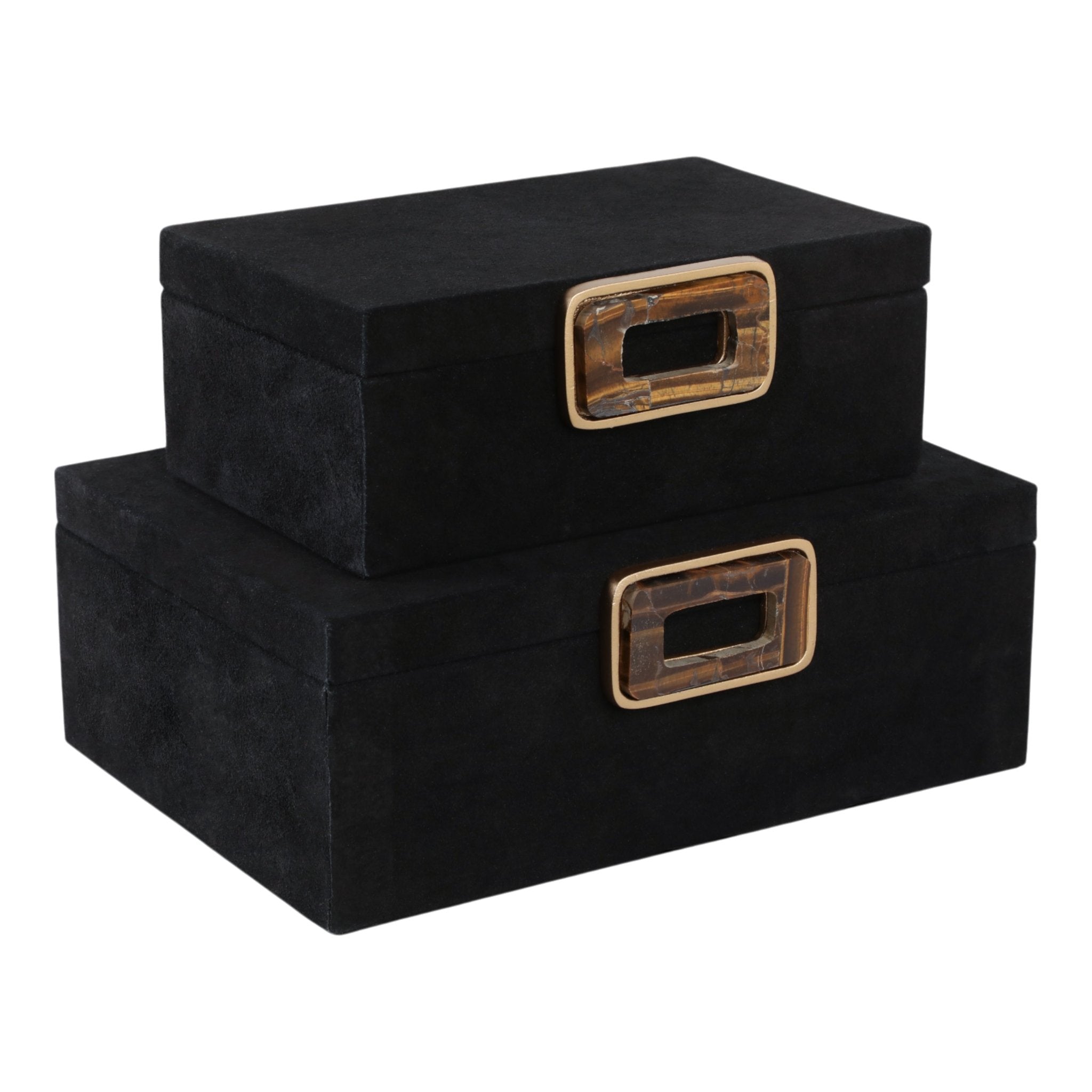 S/2 11/14" Lawson Suede Tigers Eye Gemstone Hardwa Table Decors| Sagebrook Home