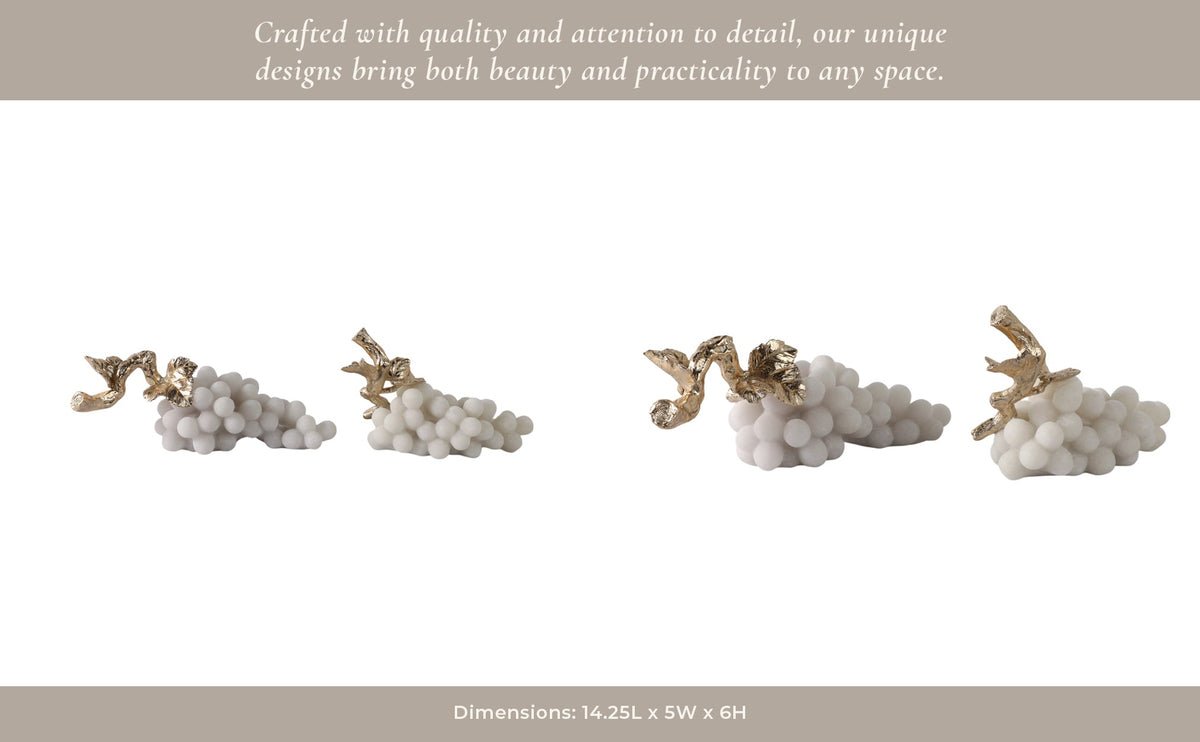 S/2 11/14" Piney Quartz Resin Grapes, White/gold Table Decors| Sagebrook Home