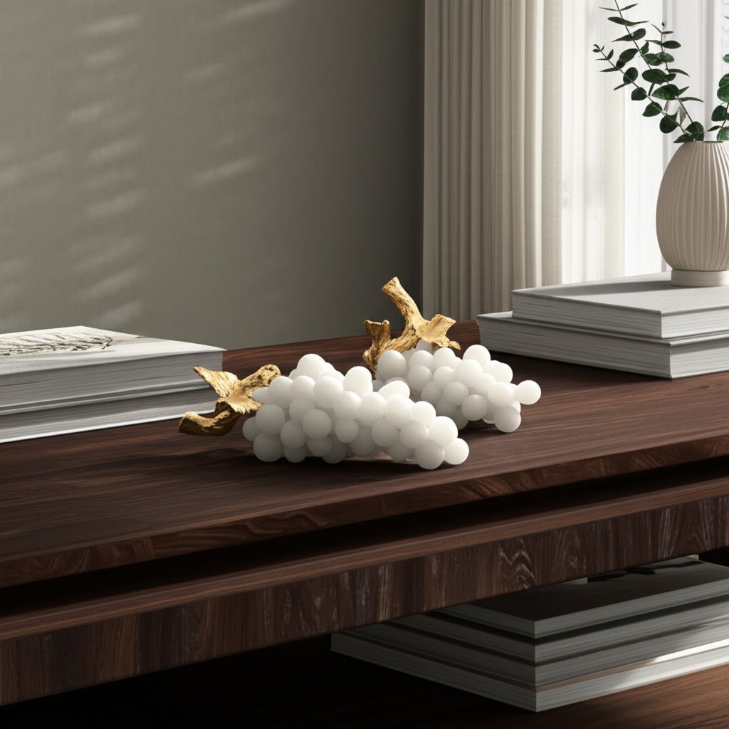 S/2 11/14" Piney Quartz Resin Grapes, White/gold Table Decors| Sagebrook Home