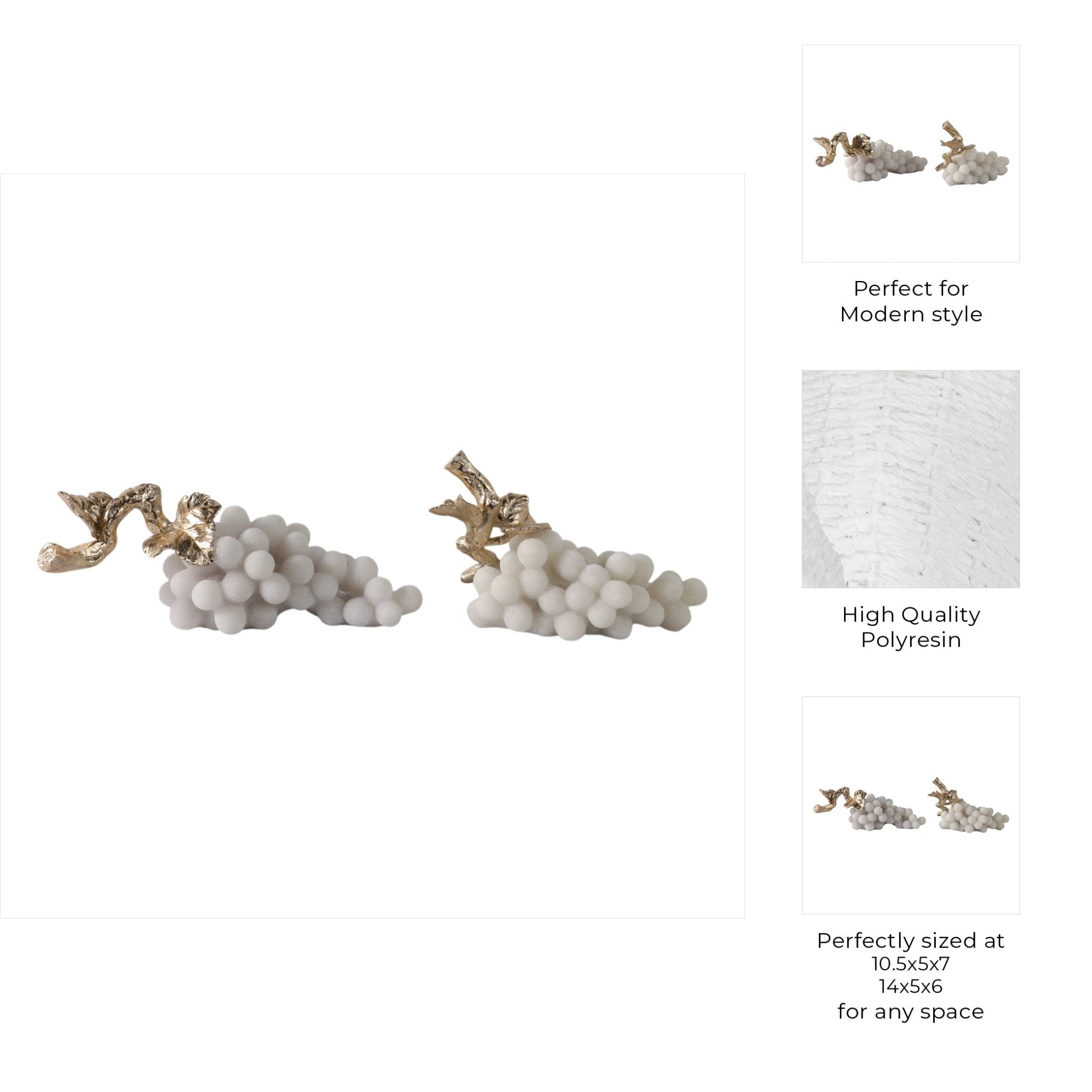S/2 11/14" Piney Quartz Resin Grapes, White/gold Table Decors| Sagebrook Home