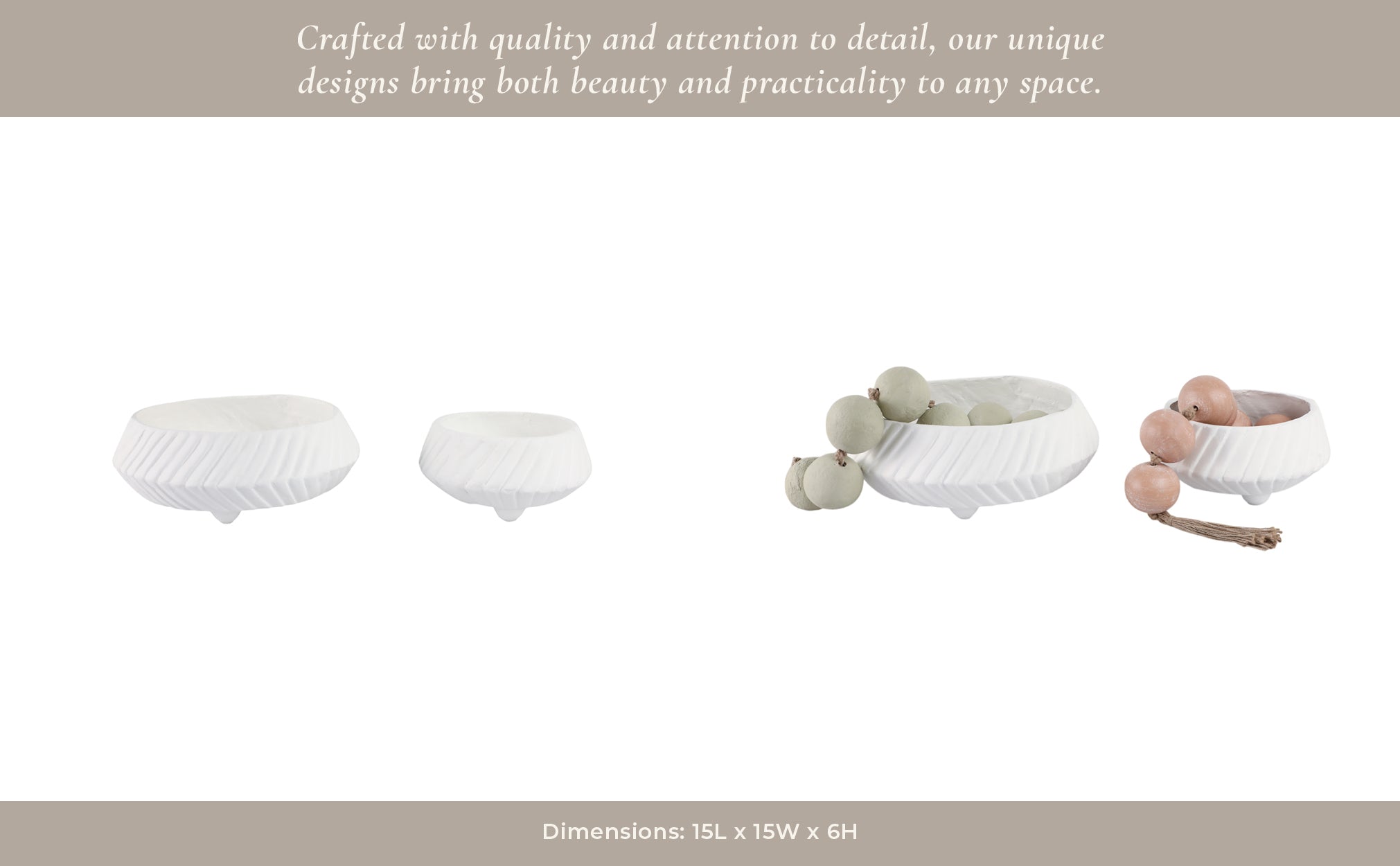 S/2 11/15" TAPERED ECOMIX BOWLS WITH LINES, WHITE Table Decors| Sagebrook Home