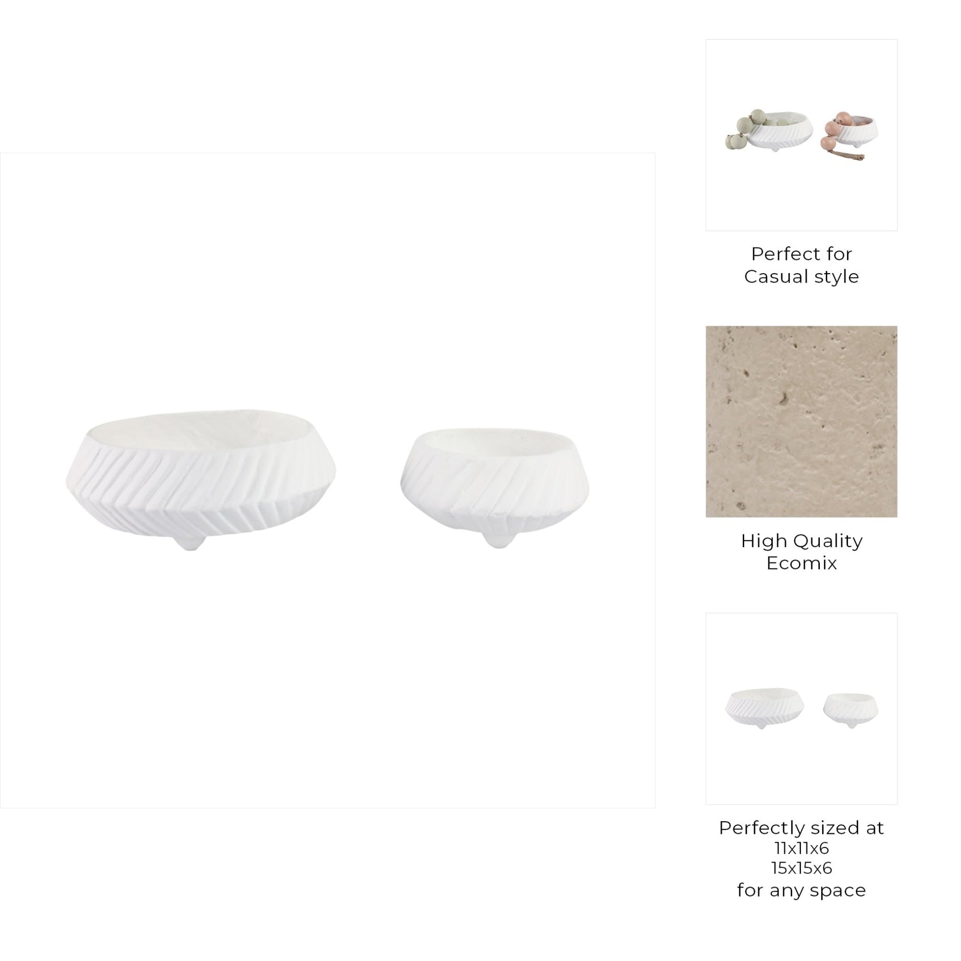 S/2 11/15" TAPERED ECOMIX BOWLS WITH LINES, WHITE Table Decors| Sagebrook Home