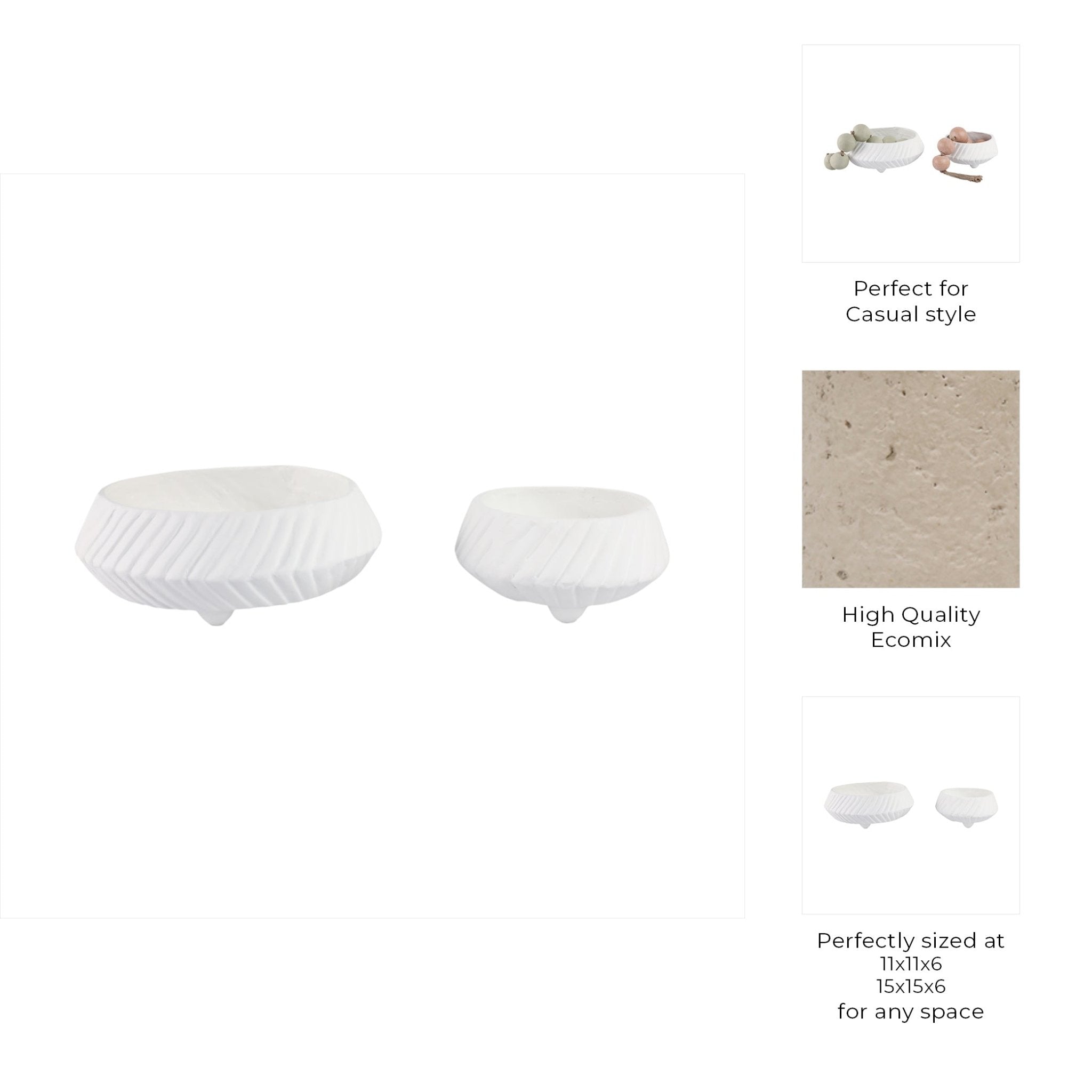 S/2 11/15" TAPERED ECOMIX BOWLS WITH LINES, WHITE Table Decors| Sagebrook Home