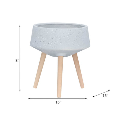 S/2 11/15" TERRAZZO PLANTER W/ WOOD LEGS, GRAY - Al Rugaib Furniture