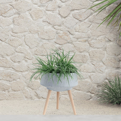 S/2 11/15" TERRAZZO PLANTER W/ WOOD LEGS, GRAY - Al Rugaib Furniture