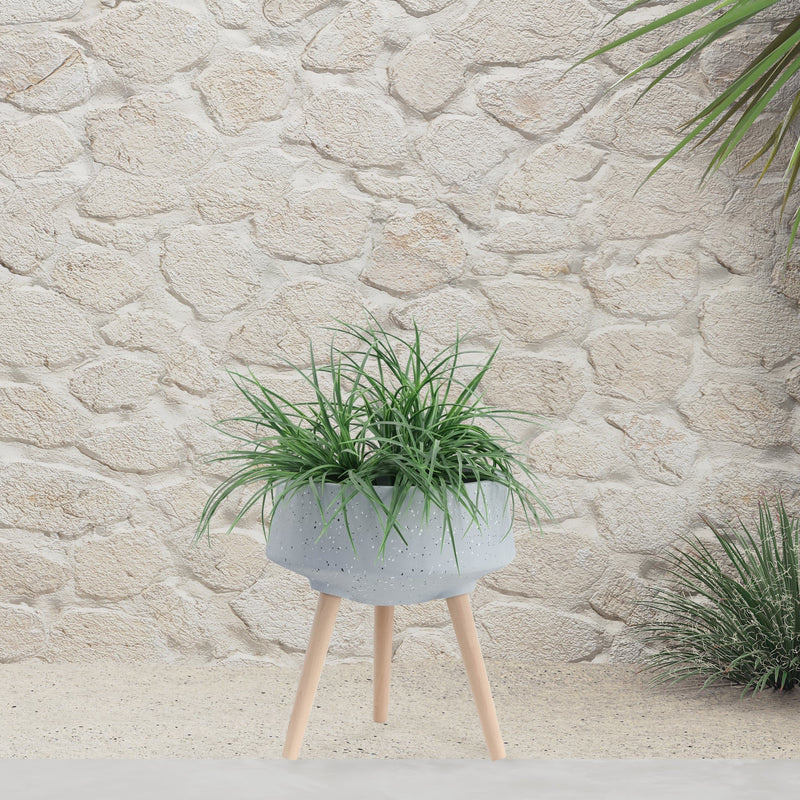 S/2 11/15" TERRAZZO PLANTER W/ WOOD LEGS, GRAY - Al Rugaib Furniture