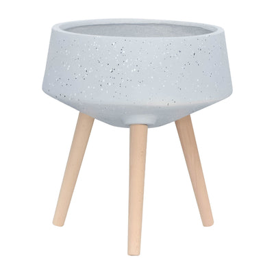 S/2 11/15" TERRAZZO PLANTER W/ WOOD LEGS, GRAY - Al Rugaib Furniture