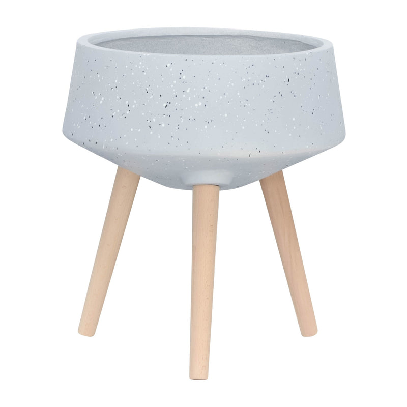 S/2 11/15" TERRAZZO PLANTER W/ WOOD LEGS, GRAY - Al Rugaib Furniture