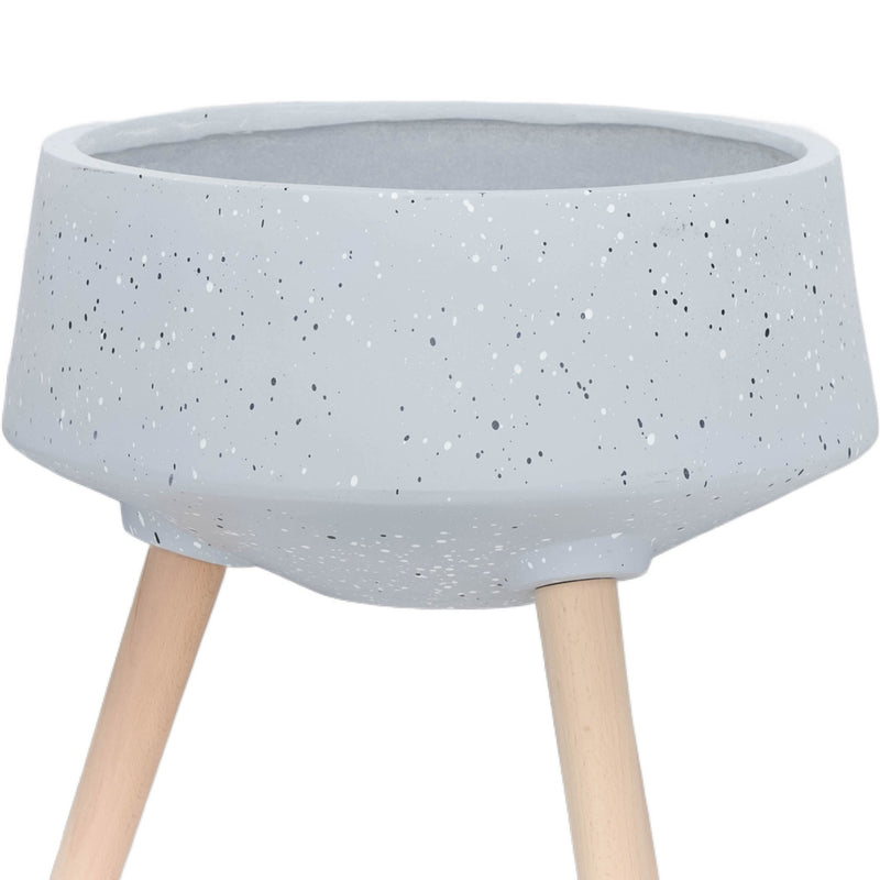 S/2 11/15" TERRAZZO PLANTER W/ WOOD LEGS, GRAY - Al Rugaib Furniture
