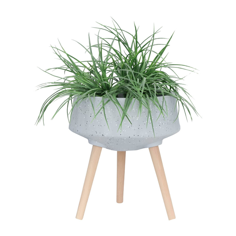 S/2 11/15" TERRAZZO PLANTER W/ WOOD LEGS, GRAY - Al Rugaib Furniture