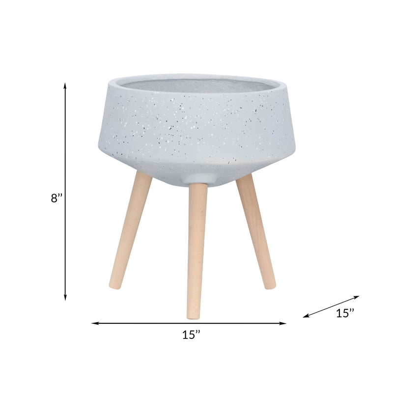 S/2 11/15" TERRAZZO PLANTER W/ WOOD LEGS, GRAY - Al Rugaib Furniture