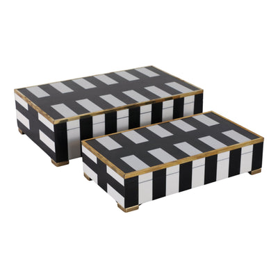 S/2 12/14" Gold Footed Boxes, Black/white - Al Rugaib Furniture