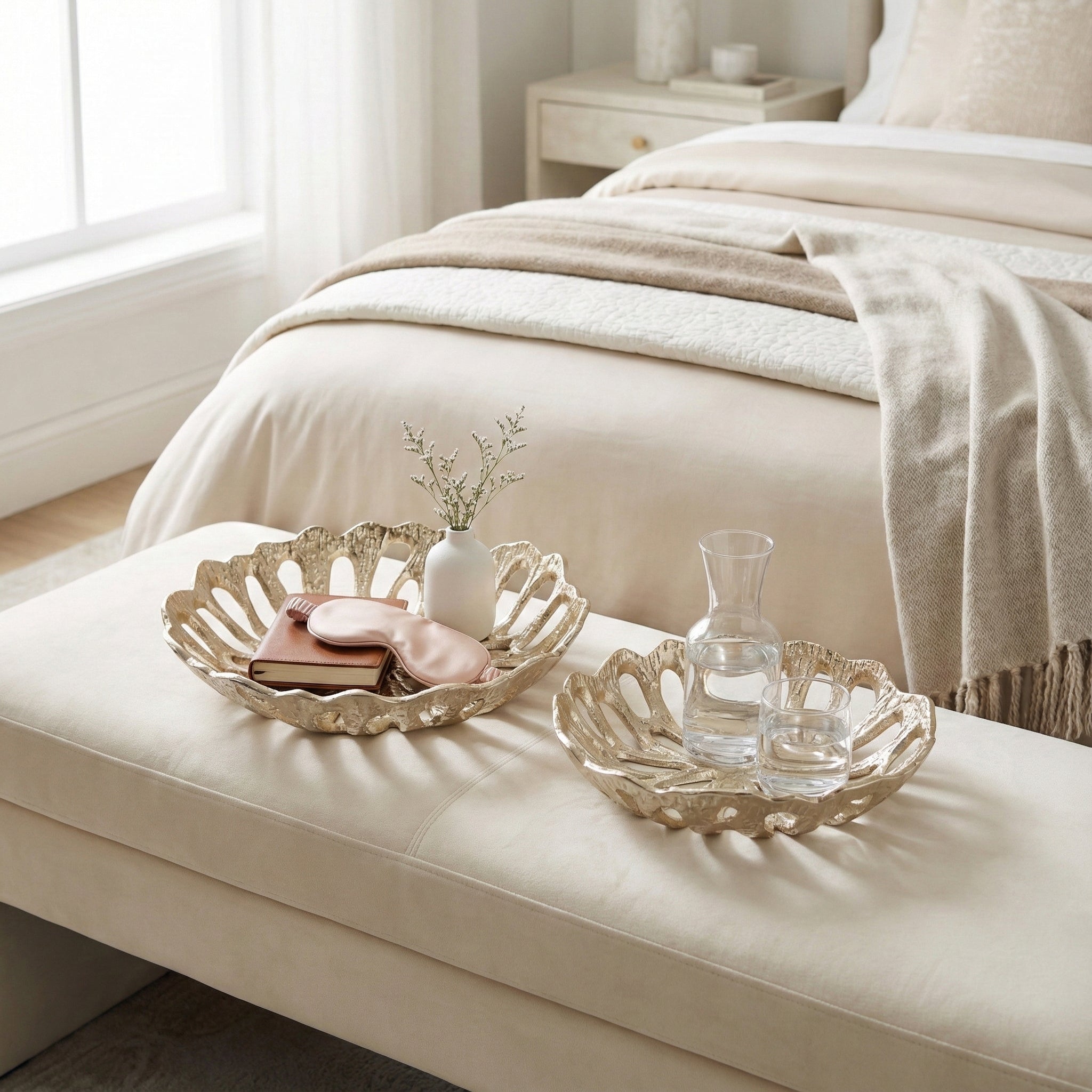 S/2 12/14" Metal Cut-out Flower Bowls, Gold Bowl| Sagebrook Home