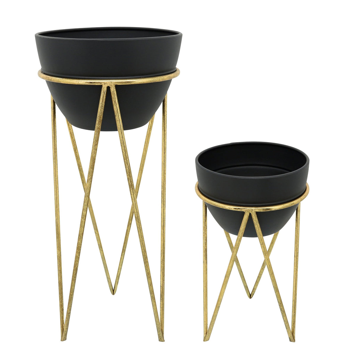 S/2 12/14" METAL PLANTER, BLK/GLD Outdoor Planters| Sagebrook Home