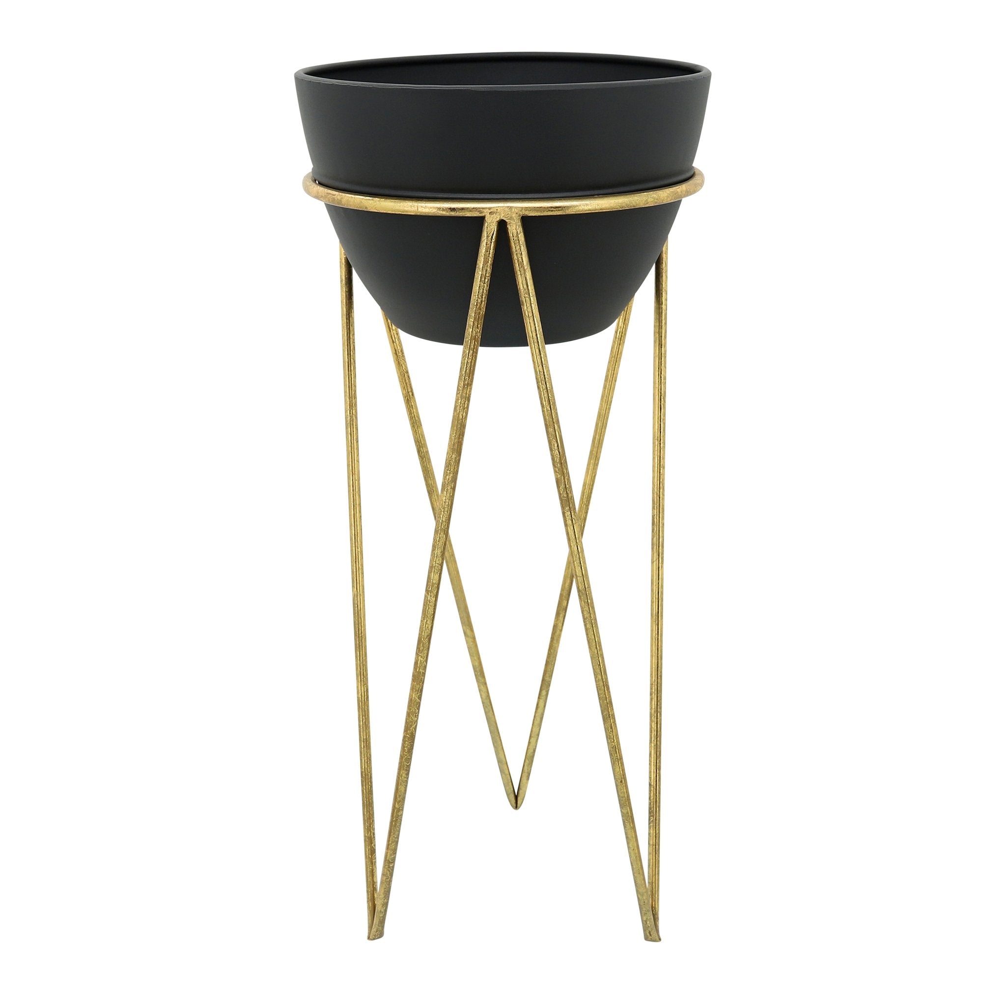 S/2 12/14" METAL PLANTER, BLK/GLD Outdoor Planters| Sagebrook Home