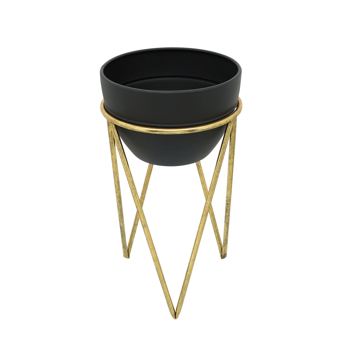 S/2 12/14" METAL PLANTER, BLK/GLD Outdoor Planters| Sagebrook Home