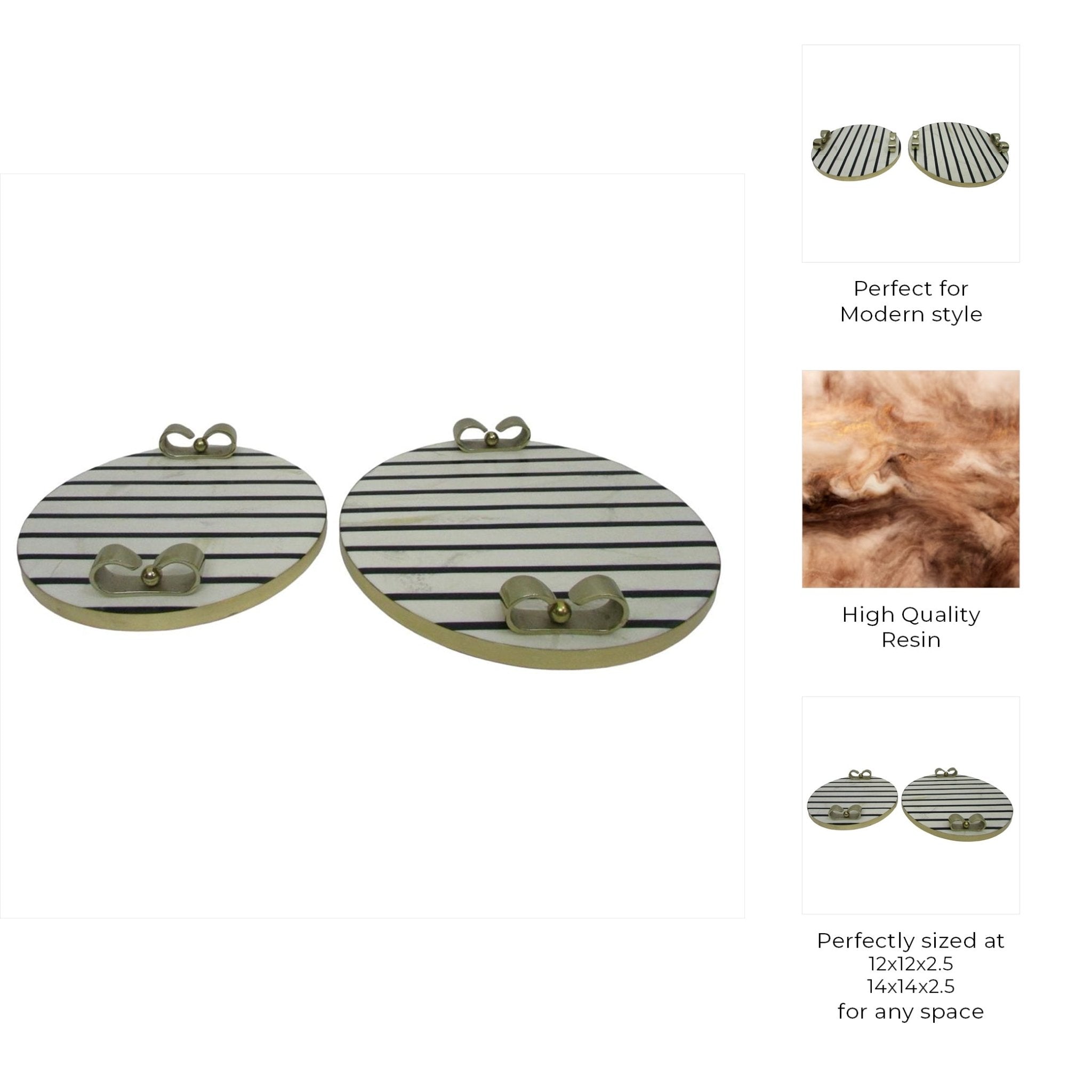S/2 12/14" Platted Blk & White Trays Table Decors| Sagebrook Home