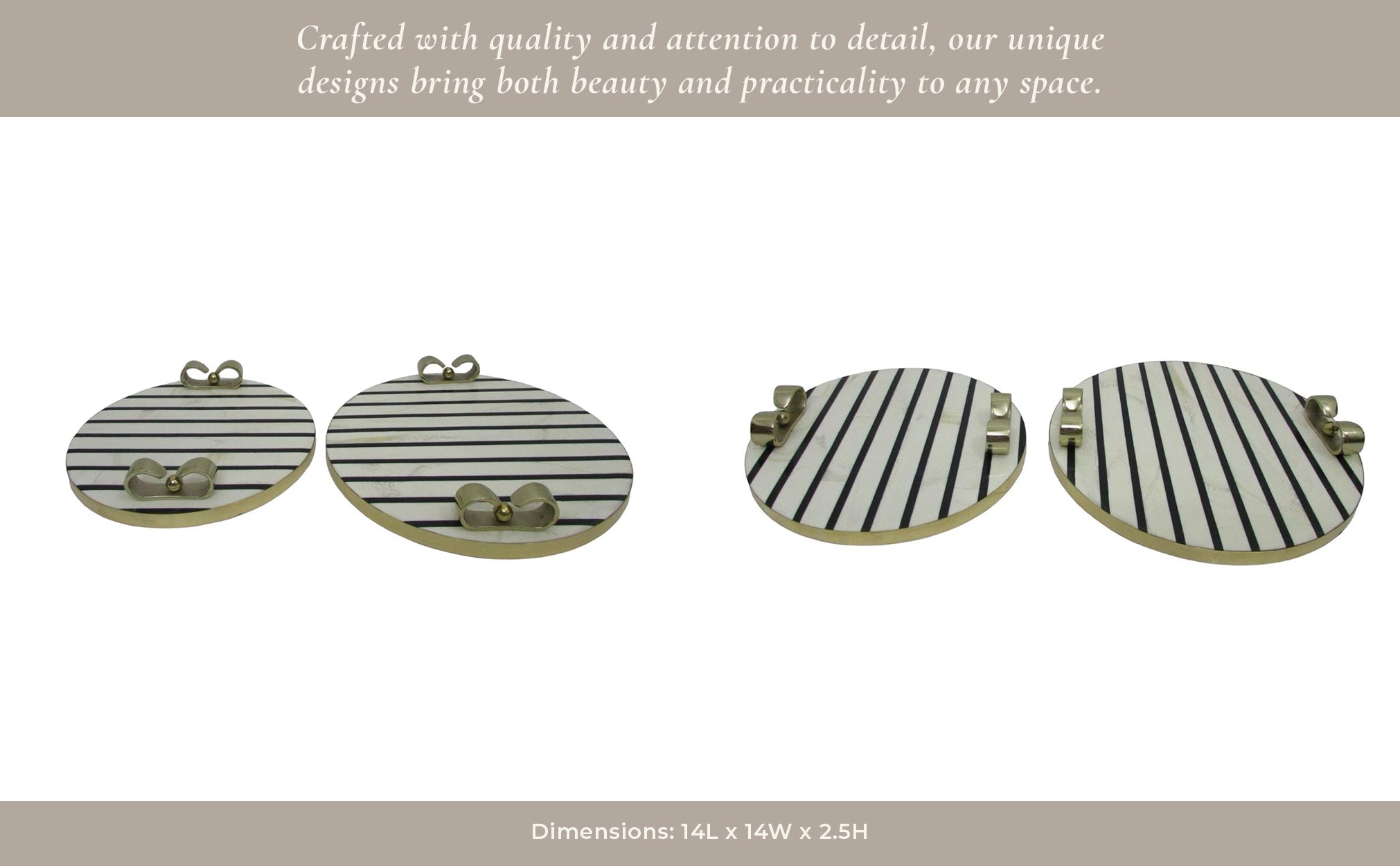 S/2 12/14" Platted Blk & White Trays Table Decors| Sagebrook Home