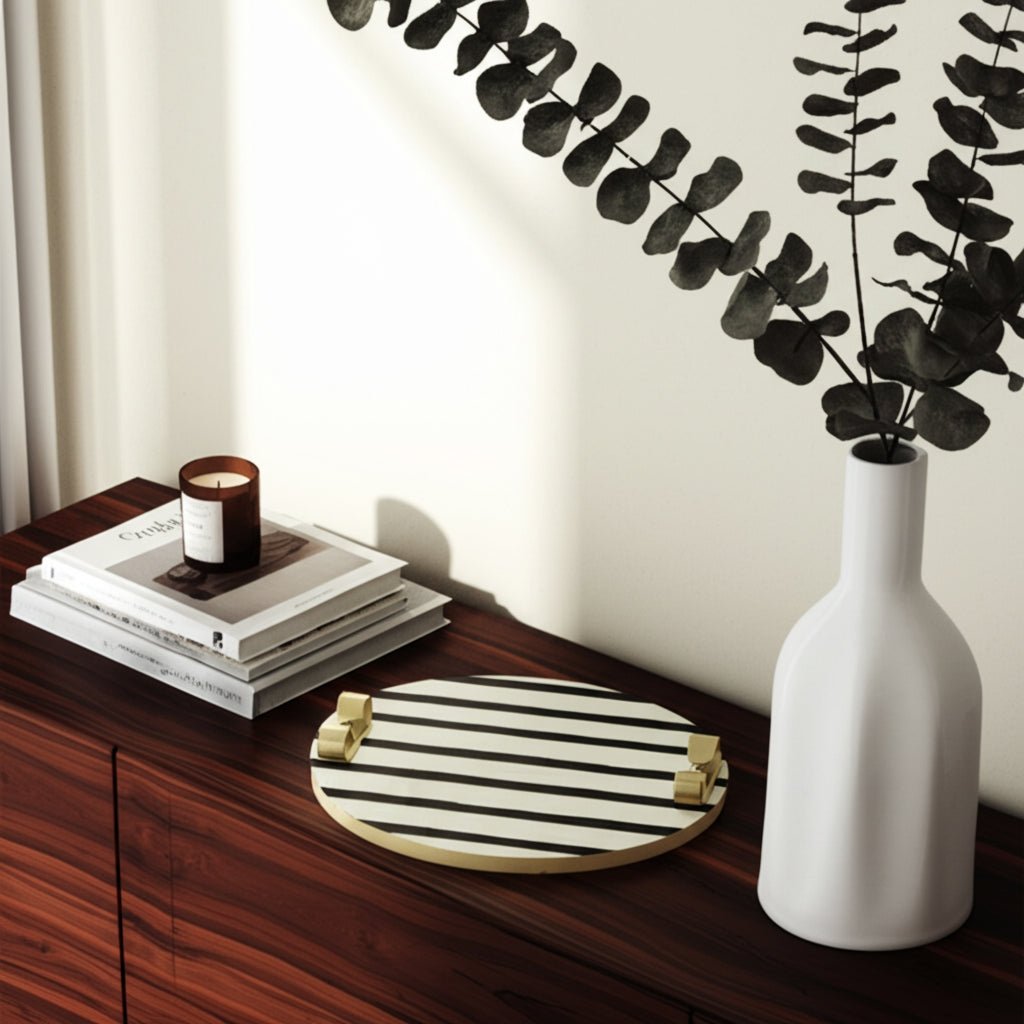 S/2 12/14" Platted Blk & White Trays Table Decors| Sagebrook Home
