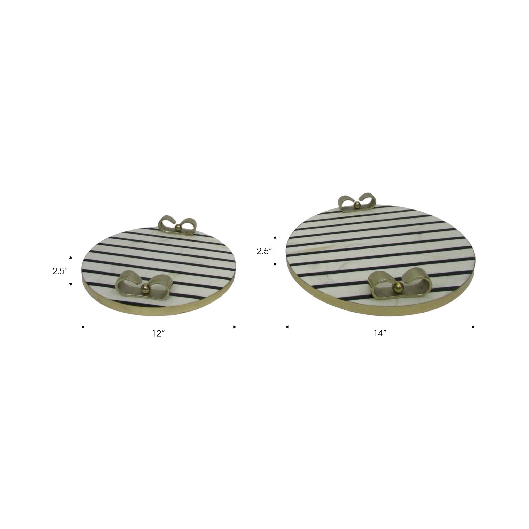S/2 12/14" Platted Blk & White Trays Table Decors| Sagebrook Home