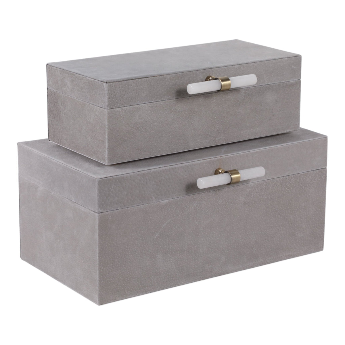 S/2 12/14"AVEA GRAY SUEDE/MOONSTONE HARDWARE BOXES Table Decors| Sagebrook Home