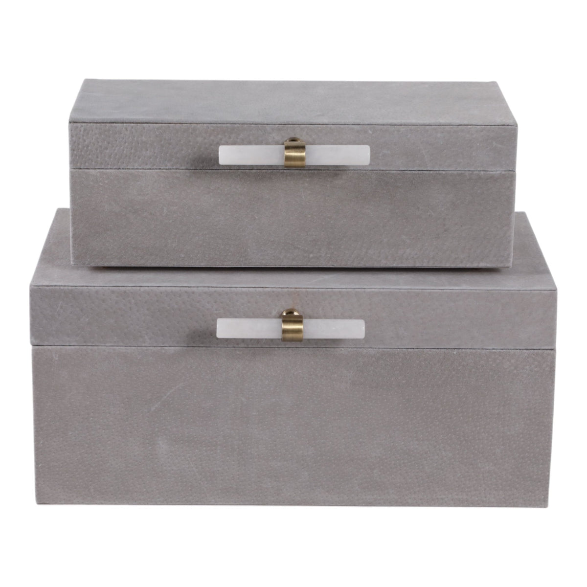 S/2 12/14"AVEA GRAY SUEDE/MOONSTONE HARDWARE BOXES Table Decors| Sagebrook Home