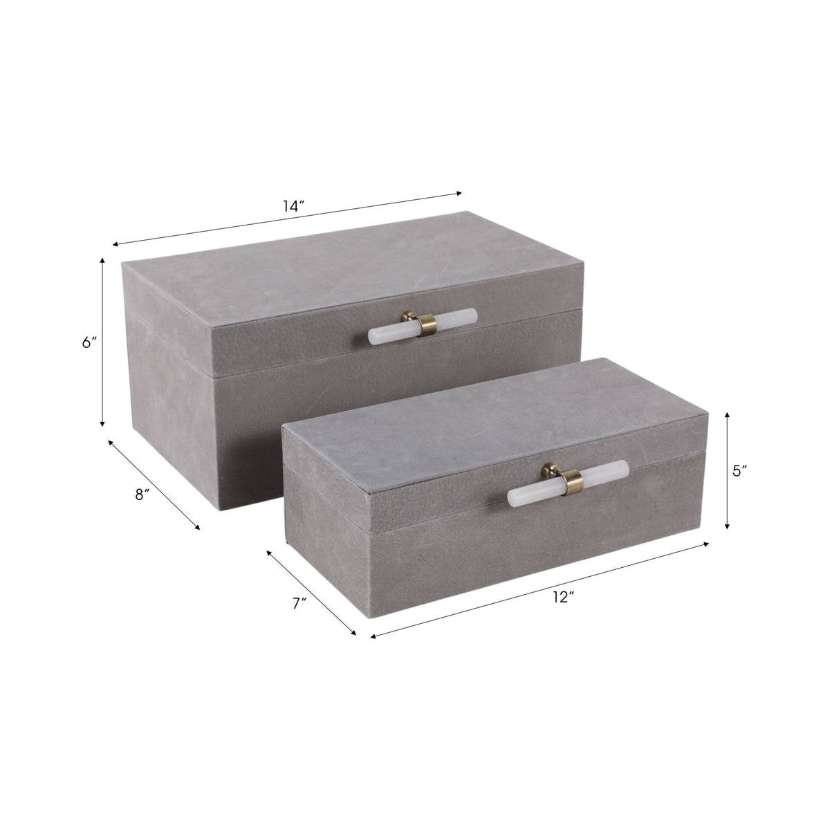 S/2 12/14"AVEA GRAY SUEDE/MOONSTONE HARDWARE BOXES Table Decors| Sagebrook Home