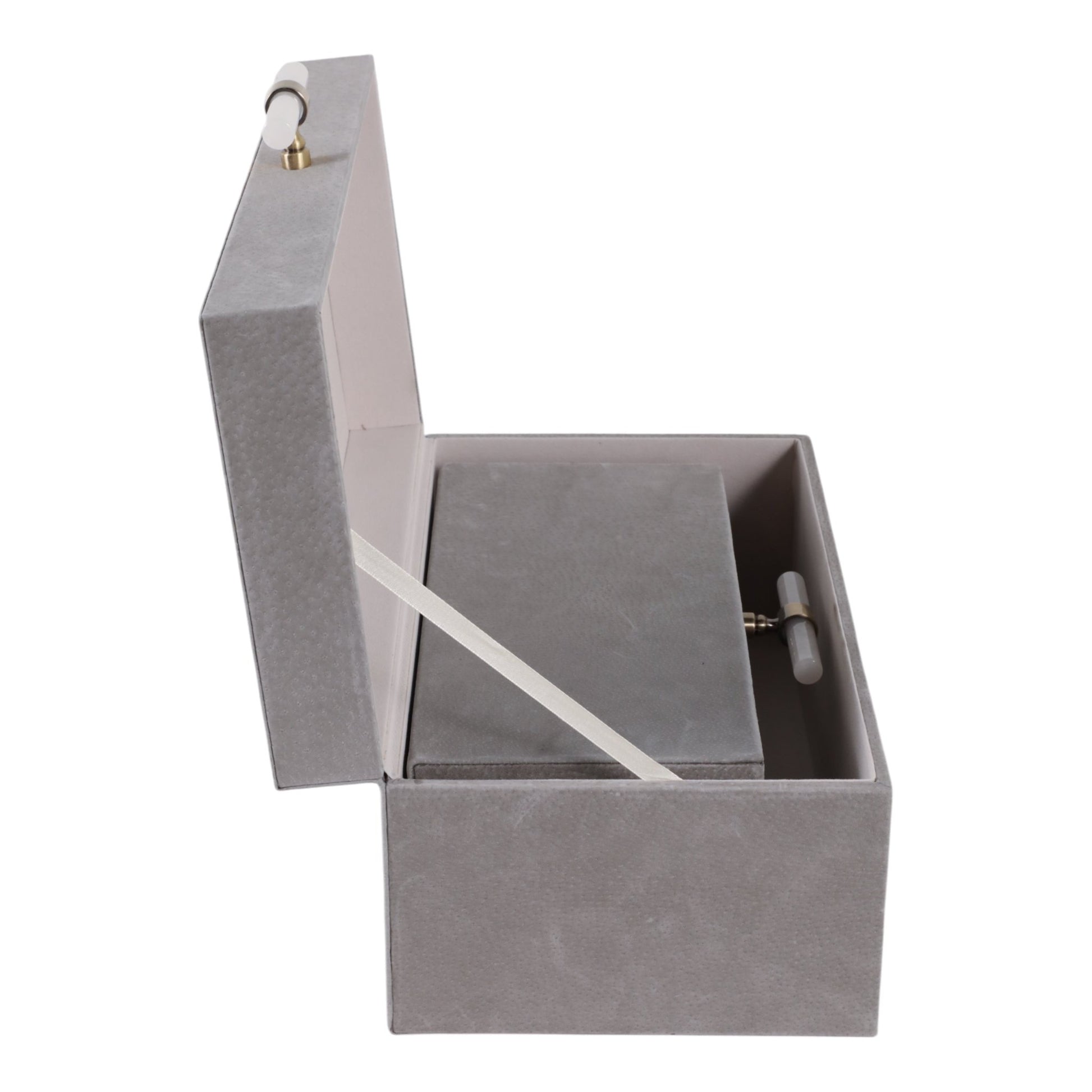 S/2 12/14"AVEA GRAY SUEDE/MOONSTONE HARDWARE BOXES Table Decors| Sagebrook Home